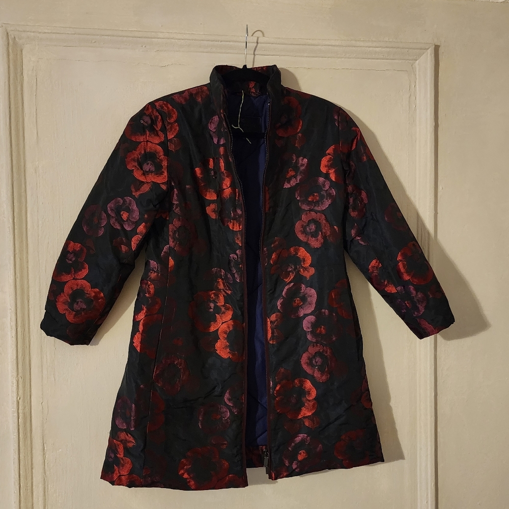 Jacquard Coat with Rose Design
